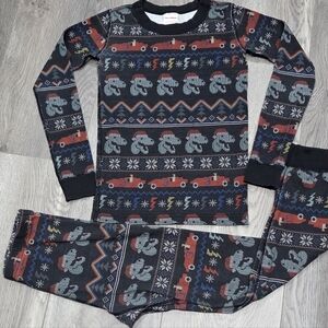 Hanna‎ Andersson Dinosaur Holiday Print Pajama Set, Size 8